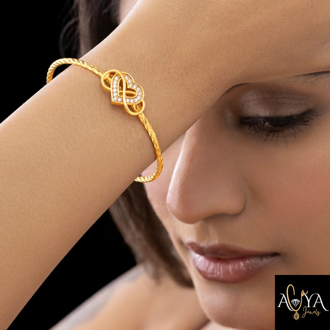 INFINITY Golden Crystal Heart Bangle Bracelet (Adjustable Size)