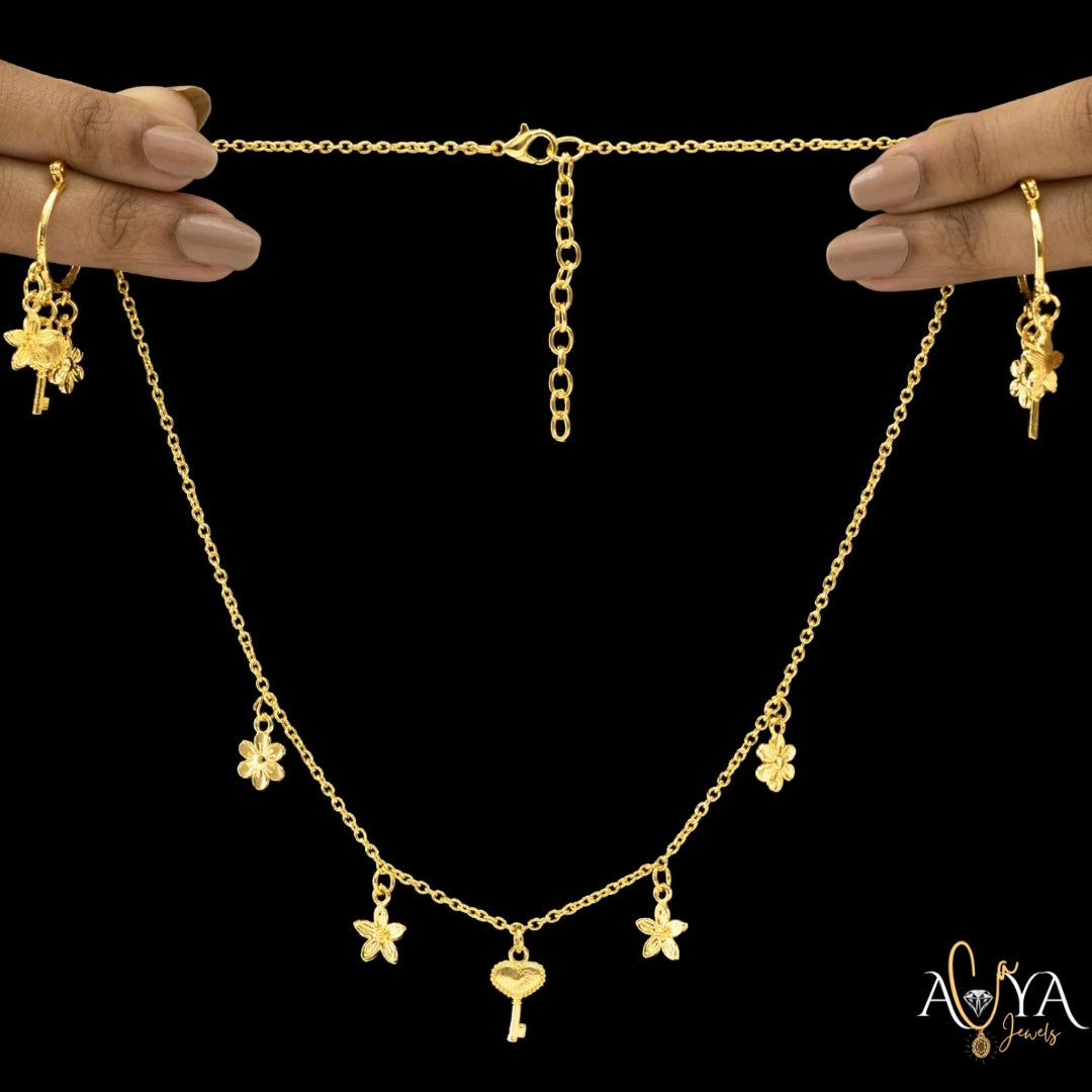 Multi-Charm Chain Necklace with Earrings