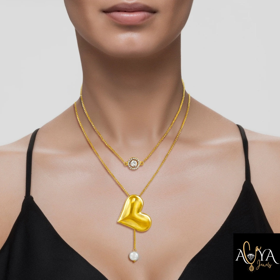 Multi Layer Crystal & Heart Necklace