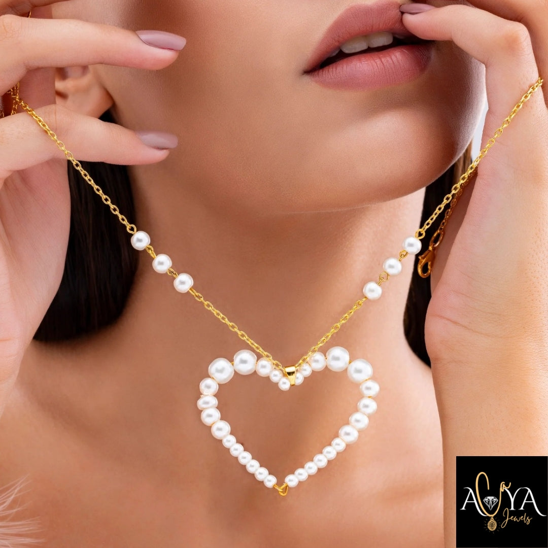 Delicate Pearl Hollow Heart Necklace