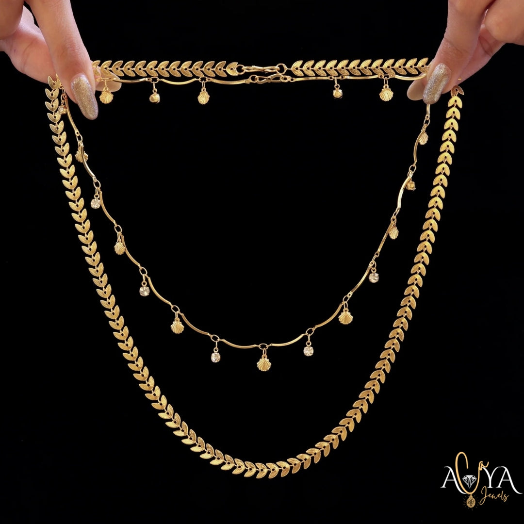 Double Layer Chevron Chain With Shell Charms