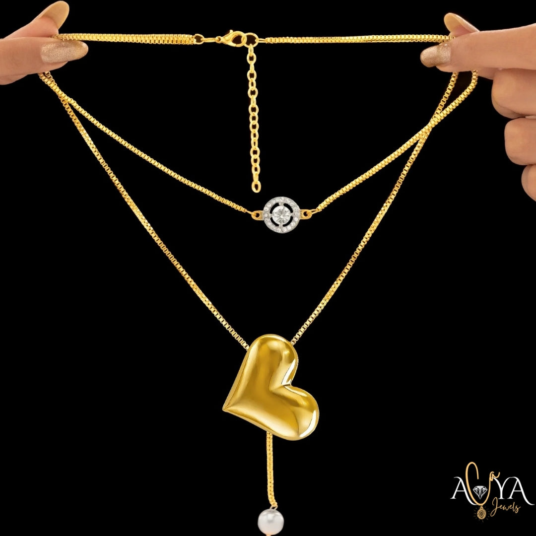 Multi Layer Crystal & Heart Necklace
