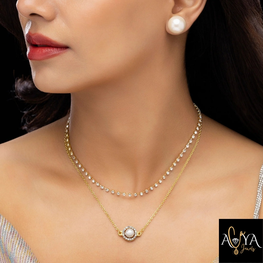 Double Layer Necklace Set With Earrings