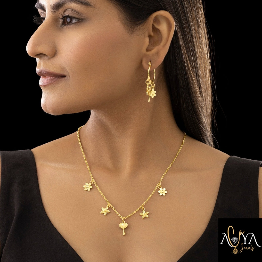 Multi-Charm Chain Necklace with Earrings