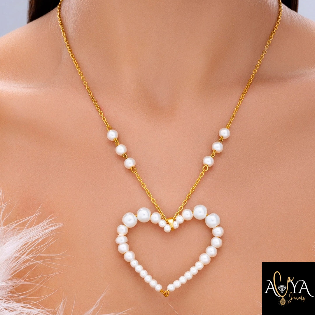 Delicate Pearl Hollow Heart Necklace