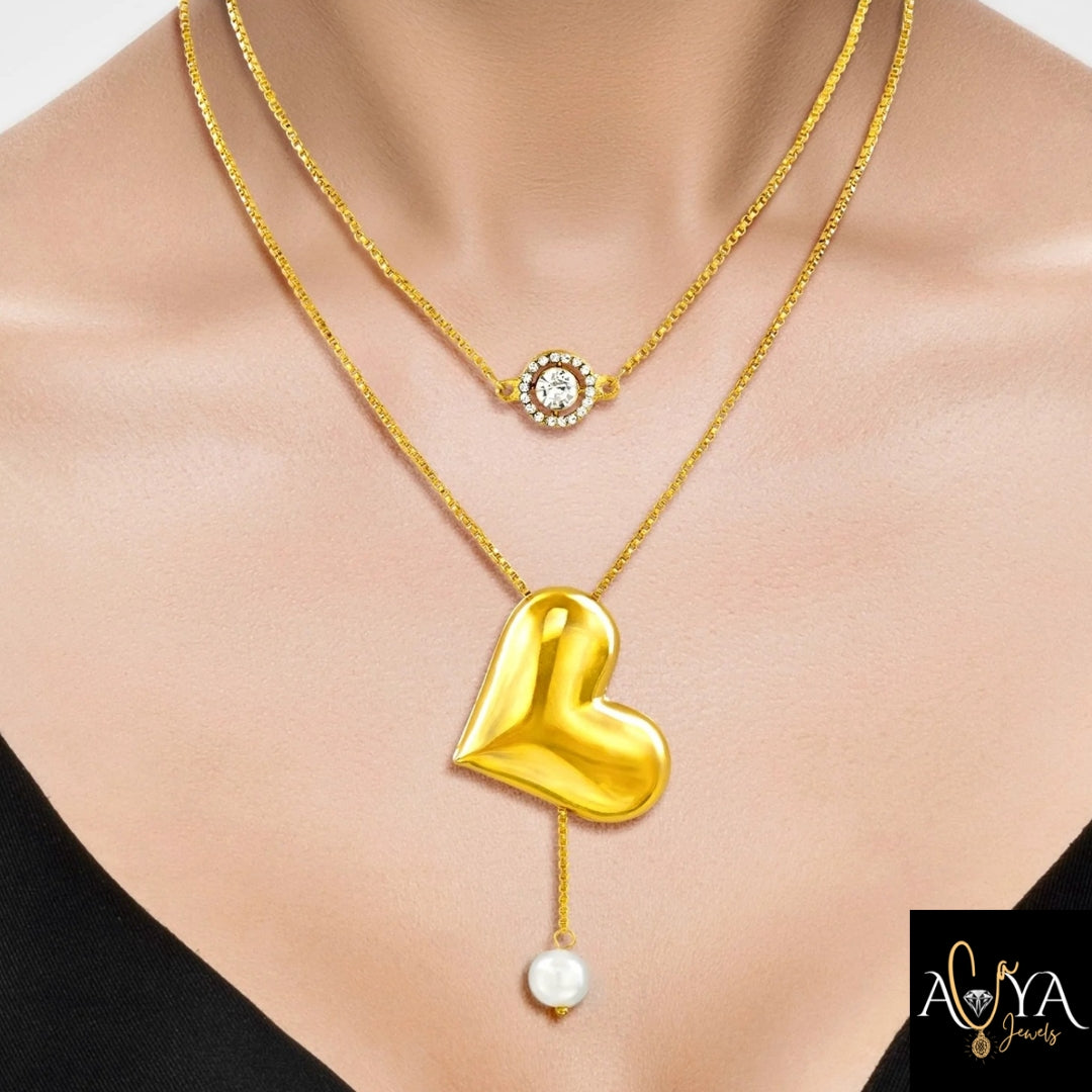 Multi Layer Crystal & Heart Necklace