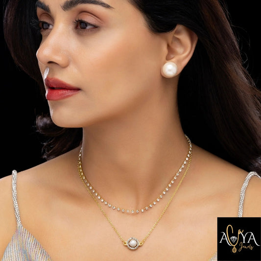 Double Layer Necklace Set With Earrings