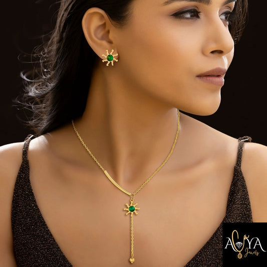 Golden Necklace Set With Earrings