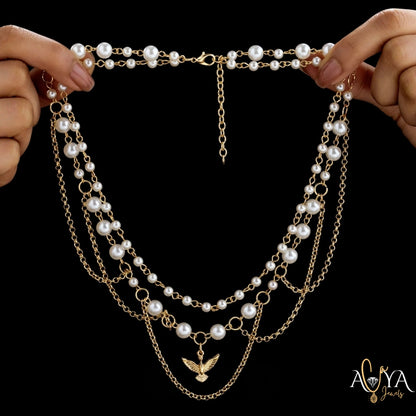 Pearls & Bird Necklace Set With Earrings