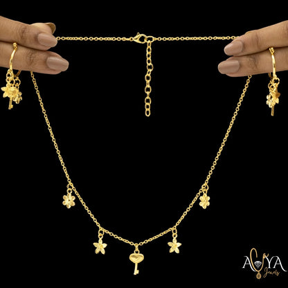 Multi-Charm Chain Necklace with Earrings