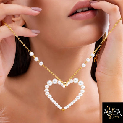Delicate Pearl Hollow Heart Necklace