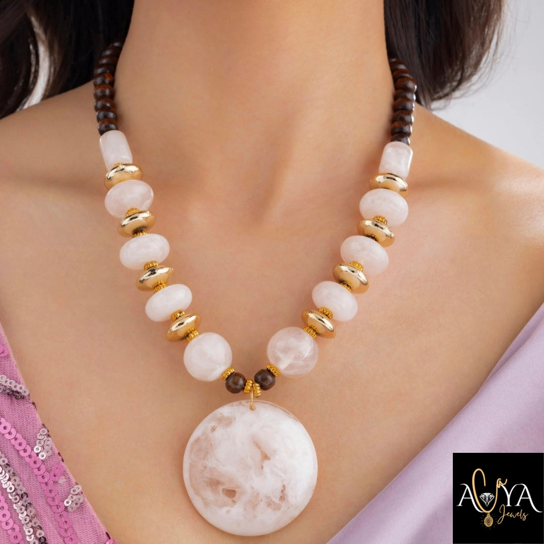 Bead & Resin Statement Necklace Set With Earrings