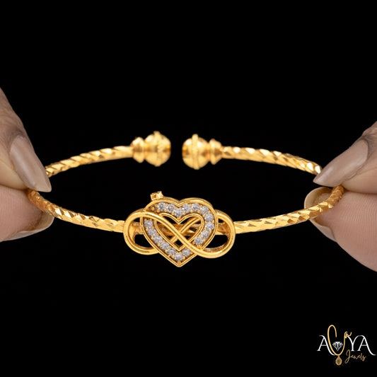 INFINITY Golden Crystal Heart Bangle Bracelet (Adjustable Size)