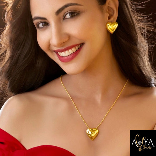Heart Necklace Set With Earrings