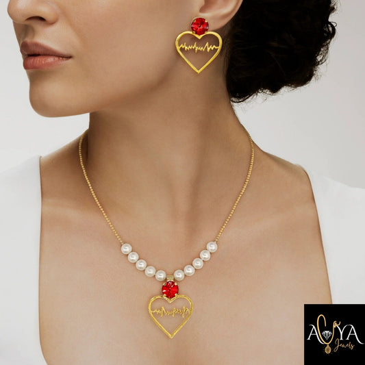 Heart Necklace Set With Earrings