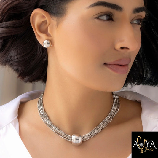 Box Chain Necklace Set With Earrings