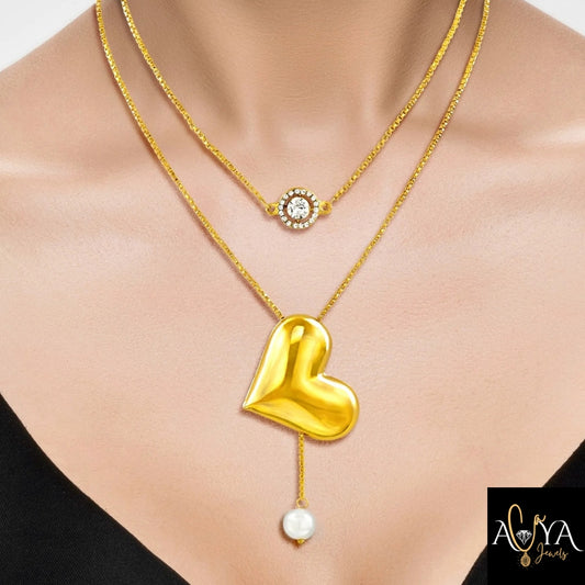 Multi Layer Crystal & Heart Necklace