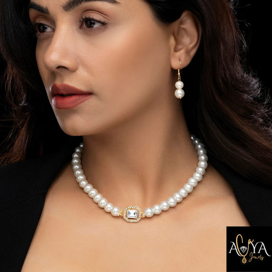 Crystal Pearl Necklace Set With Earrings